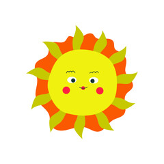 Abstract sun with face, modern flat illustration.