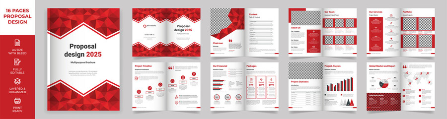 16 page Multipurpose Brochure template, simple style and modern layout, Elements of infographics for Business Proposal, presentations, Annual report, Company Profile, Corporate report, advertising