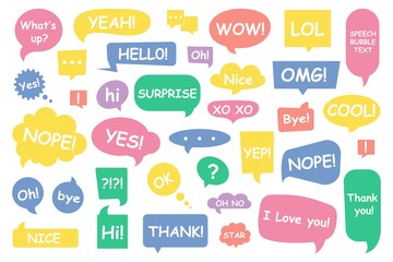 Set of colourful speech bubbles with phrases