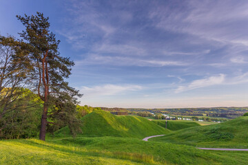 Lithuanian historic capital Kernave, green landscape of Kernave mounds