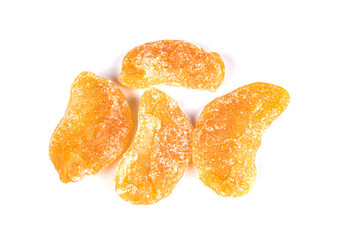 Pile of dried tropical Orange fruits isolated on the white background.