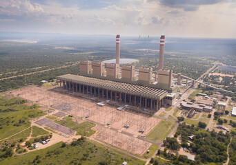 Power station in South Africa, aerial view of Kusile power plant