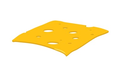 Piece of cheese. Overhead view of isolated yellow colour square. Toast Cheese Pieces isolated on white background. Flat design style for menu cafe, restaurant, poster, sticker. Burger ingredient