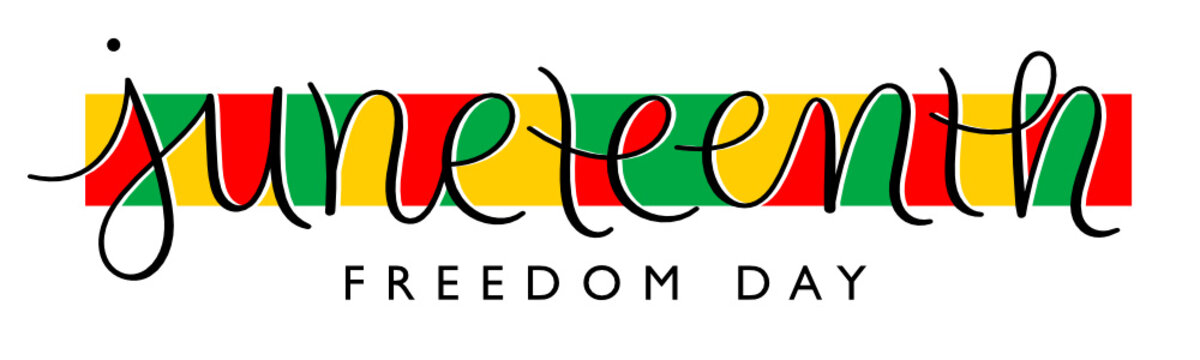 JUNETEENTH - FREEDOM DAY colorful vector brush calligraphy banner on white background