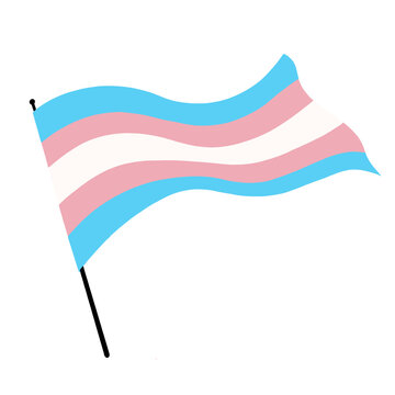 Illustration of a transgender Pride flag blowing in the wind.