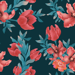 Materiał do szycia Floral raster seamless pattern. Floral botanical motifs. Illustration with flowers can be used for wallpapers, pattern fills, web page backgrounds,surface textures. Gorgeous floral arrangement