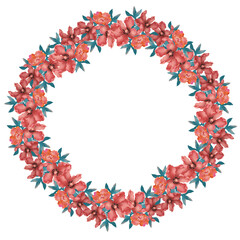 Raster flower wreath. Floral illustration on white background. Botanical image can be used for wedding invitation, design template, greeting card, patterns fill.