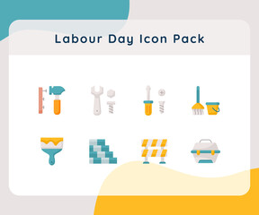 labour day icon icons set collection package white isolated background with flat color style