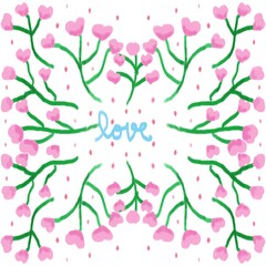 Art flower. Pink flower. Draw flowers from crayons. Beautiful plants.  Gouache Florals. Valentine's Day.