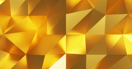 Gold polygon background 3d rendering, 3d illustration. Abstract triangle background. Gold background. Abstract Gold polygon wallpaper. Abstract gold Backdrop. Polygon golden backdrop.