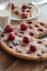 Homemade strawberry cake. Stot on the kitchen table.