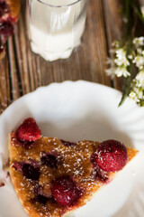 Homemade strawberry cake. Stot on the kitchen table.