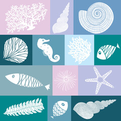 Boho sea vector seamless pattern.Can be used in textile industry, paper, background, scrapbooking.