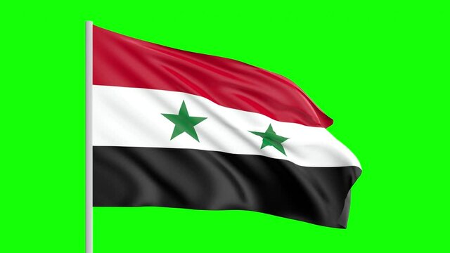 National Flag Of Syria Waving In The Wind on Green Screen With Alpha Matte