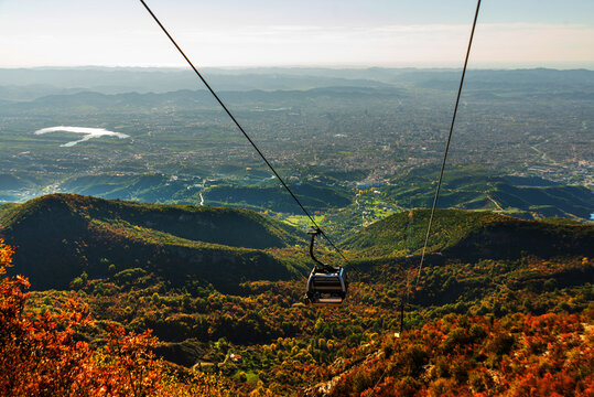 TIRANA, ALBANIA: Beautiful landscape seen from the Dajti Express cable car.
