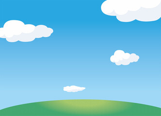 夏のイメージのイラスト背景素材 三角旗ガーランドと一本道の丘 小山と青空と白い雲 Wall Mural Globeds