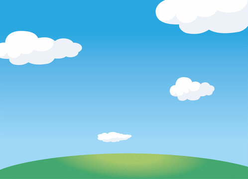 夏のイメージのイラスト背景素材　丘・小山と青空と白い雲