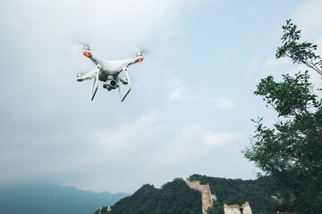 Fototapeta na wymiar Flying drone taking photo of the great wall landscape in China
