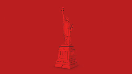 Red Statue of Liberty Set, New York landmark, American symbol. 3D Render