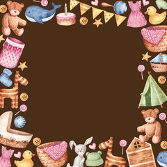 Watercolor frame of baby elements