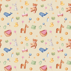 Watercolor pattern of baby elements