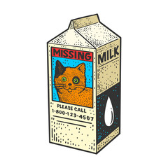 Milk with missing cat sketch raster illustration