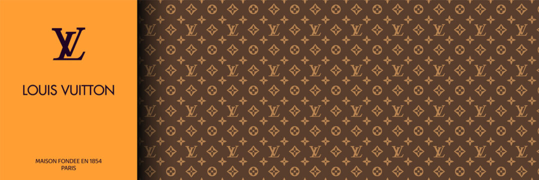 MOSCOW, RUSSIA - MAY 25, 2021: Official Pattern Louis vuitton in brown color. Vector illustration EPS10