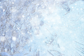 snow ice background, abstract winter seasonal background, white snowflakes blizzard on ice overlay background