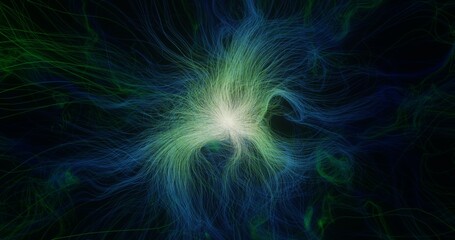 Glowing threads in dark space 3d illustration