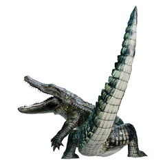 3D Rendering Green Alligator on White