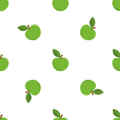 Abstract seamless background with green apples with leaves. . Creative flat style illustration