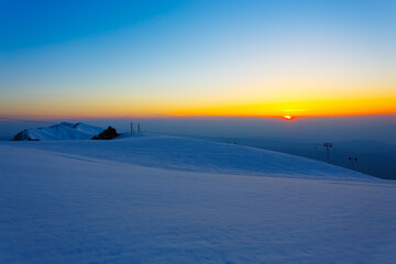 Bug rope at sunset in the mountains winter