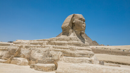 Great sphinx and pyramids of ancient Egypt in Giza, Cairo