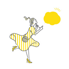 ウキウキお出かけする若い女性　シンプルでお洒落な線画イラスト
