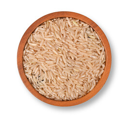 Brown rice isolated on white background. Top view.