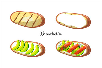 Bruschetta with avocado and salmon. cooking instructions. Home cooking. White bread sandwich. Healthy breakfast recipe, snack.