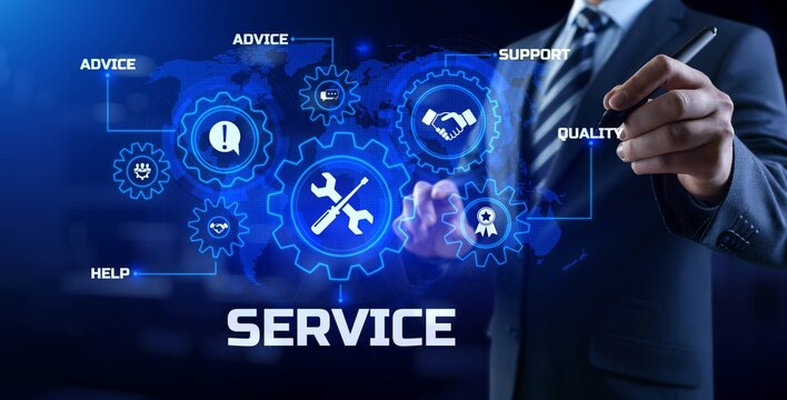 Service customer satisfaction technical support concept on virtual screen.