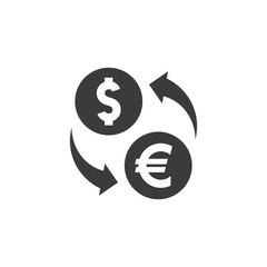 Dollar and euro exchange with arrows. Black vector icon.