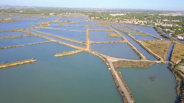 Aerial View Of Marismas de Sancti-Petri Marine Farm In Chiclana de la Frontera, Cadiz, Spain.