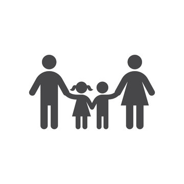 Family holding hands vector icon. Mother, father with children, son and daughter symbol.