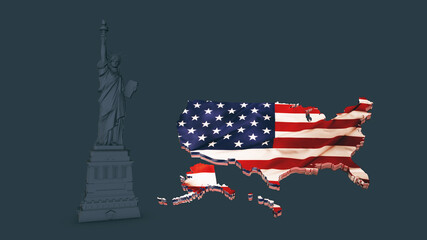 Gray of Liberty Set and us map, New York landmark, American symbol. 3D Render