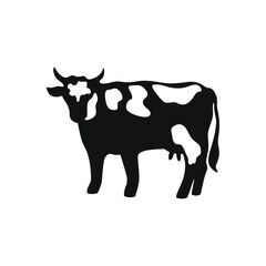 Silhouette of a cow. Spotted black and white cow isolated on white background.