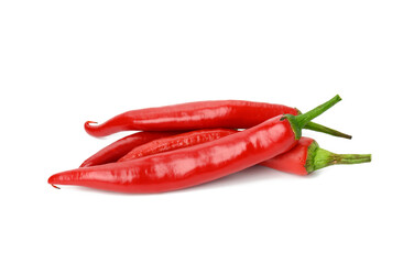 bunch of whole ripe red chili peppers isolated on white background. Hot spice