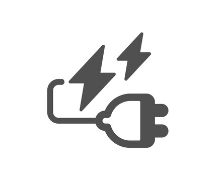 Electricity plug simple icon. Energy type for battery sign. Lightning bolt symbol. Classic flat style. Quality design element. Simple electricity plug icon. Vector
