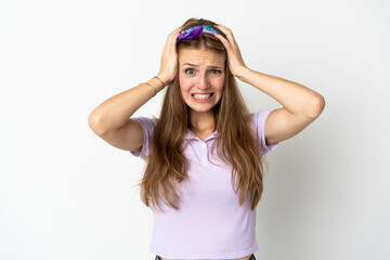 Young caucasian woman over isolated background doing nervous gesture