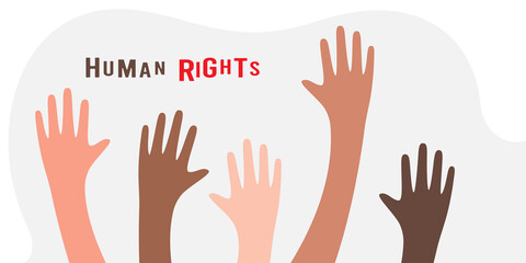 illustration with hands raised up. Protesting people