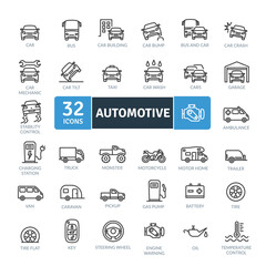Automotive Icons Pack. Thin line icons set. Flat icon collection set. Simple vector icons