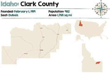 Large and detailed map of Clark county in Idaho, USA.