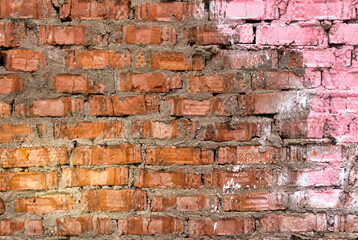 Grunge Red Brick Wall With Vivid Pink Painted Corner