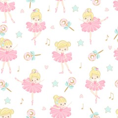 
Seamless pattern with a Little Ballerina on a beautiful background.Vector illustration in a simple style.